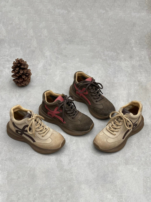 Women Vintage Leather Spliced Platform Shoes