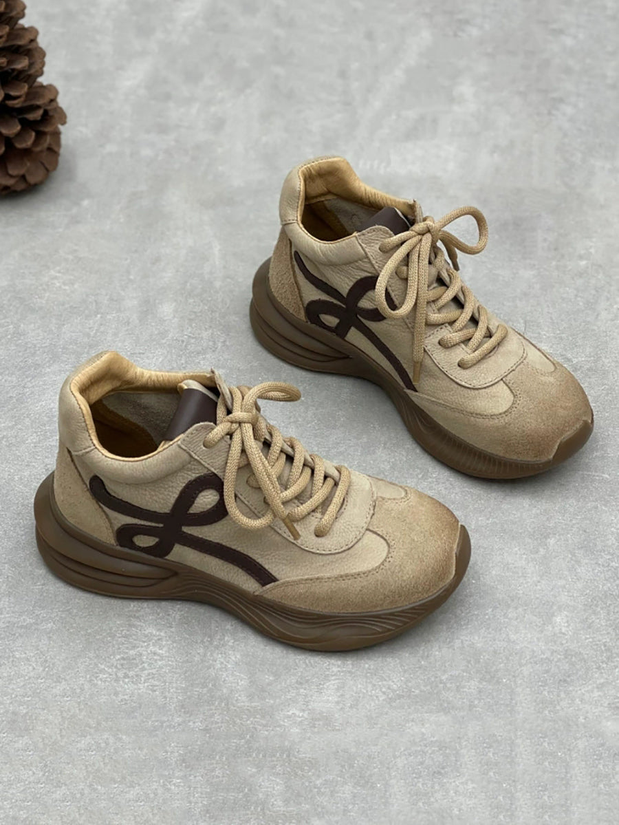 Women Vintage Leather Spliced Platform Shoes