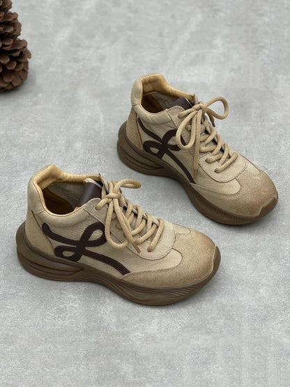 Women Vintage Leather Spliced Platform Shoes