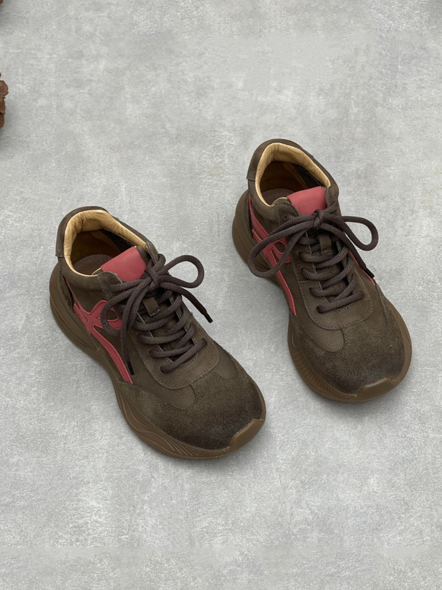 Women Vintage Leather Spliced Platform Shoes