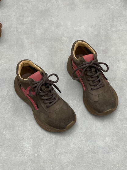 Women Vintage Leather Spliced Platform Shoes