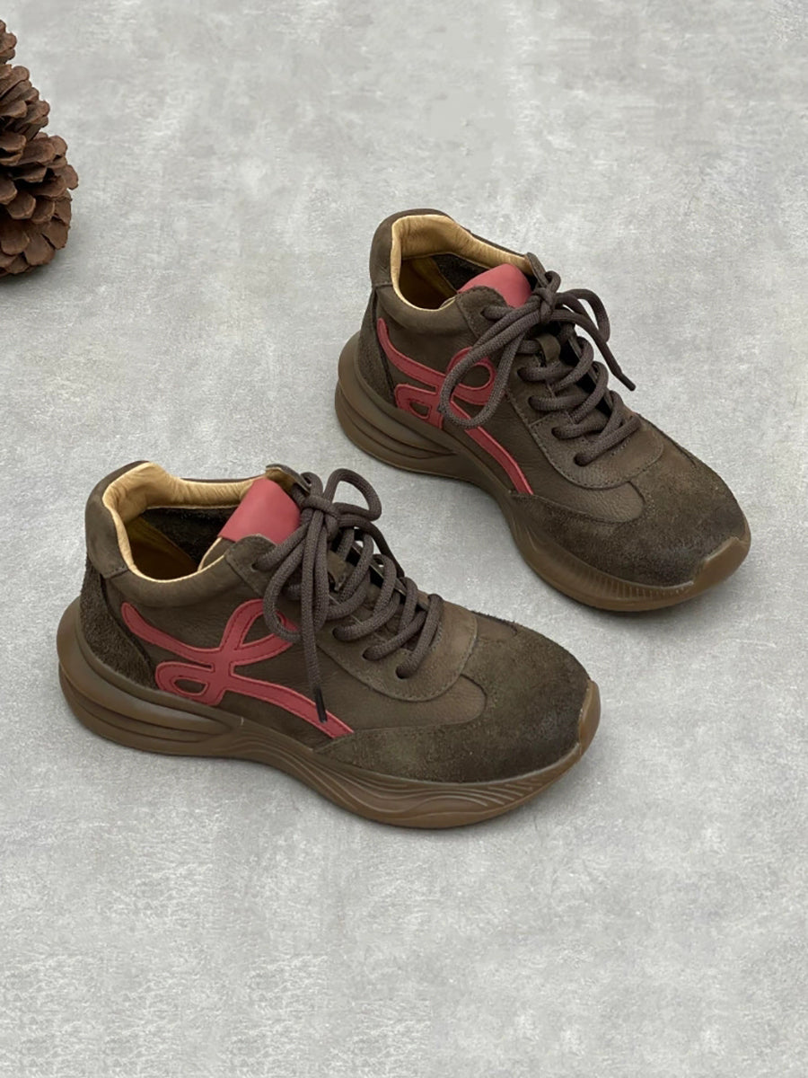 Women Vintage Leather Spliced Platform Shoes
