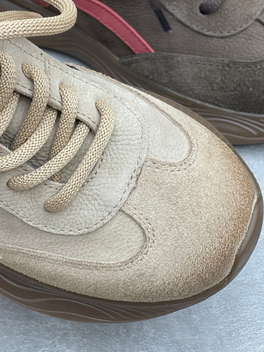 Women Vintage Leather Spliced Platform Shoes