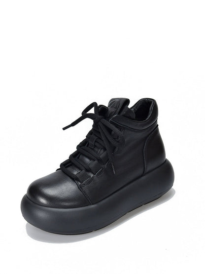 Women Vintage Genuine Leather Spliced Platform Boots