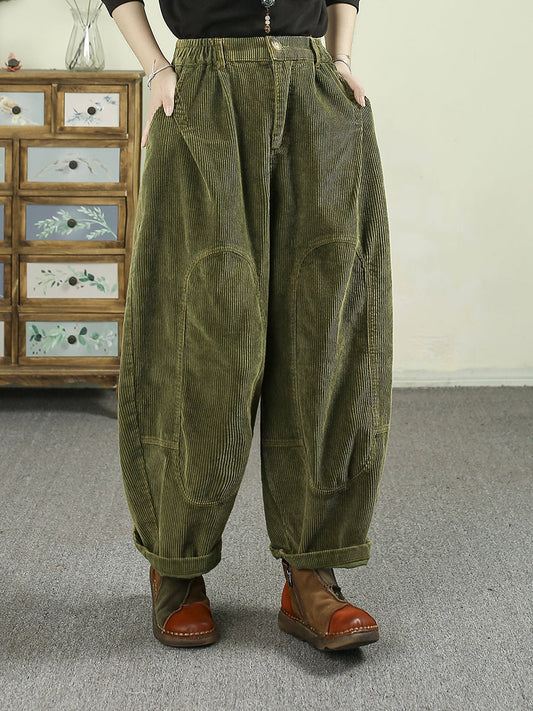 Women Autumn Retro Pure Color Corduroy Harem Pants
