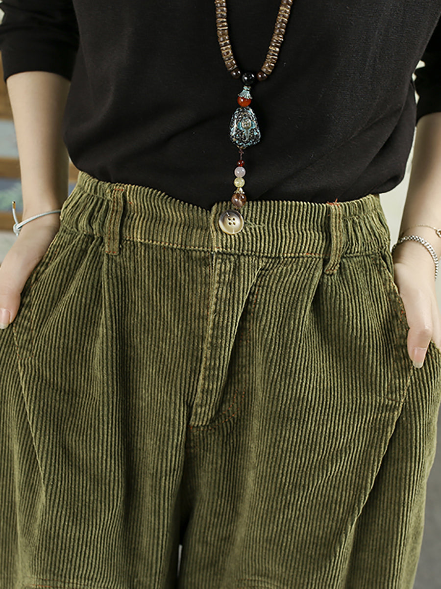 Women Autumn Retro Pure Color Corduroy Harem Pants