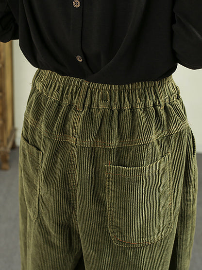 Women Autumn Retro Pure Color Corduroy Harem Pants