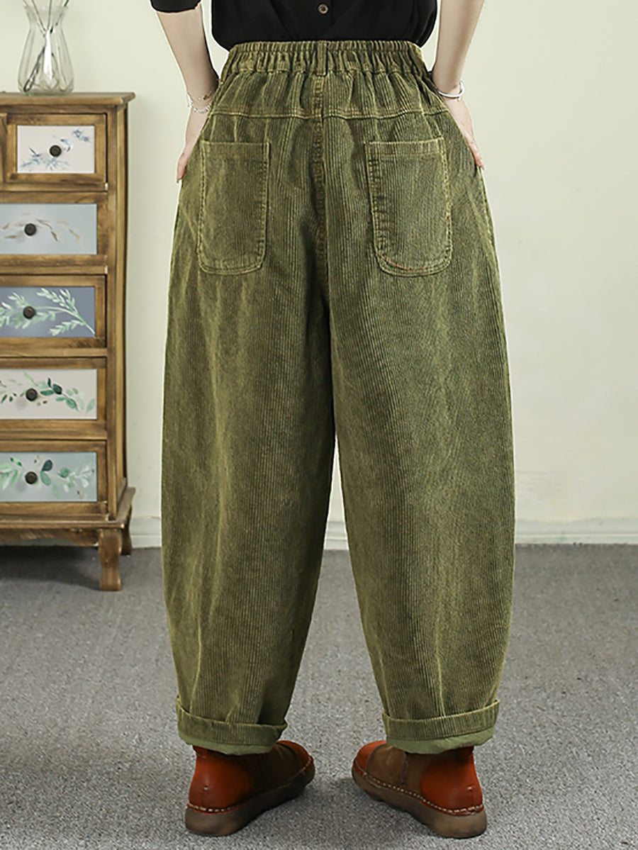 Women Autumn Retro Pure Color Corduroy Harem Pants