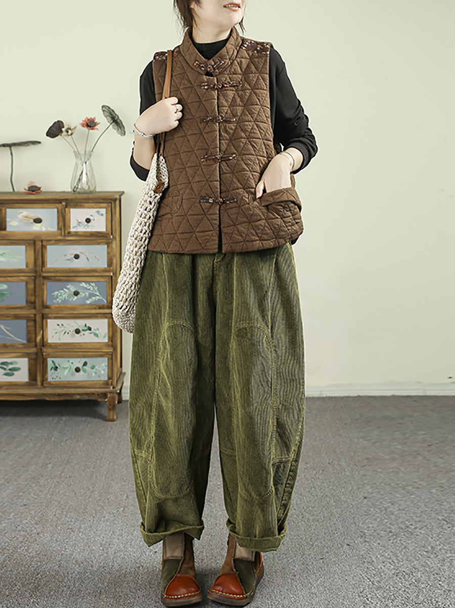 Women Autumn Retro Pure Color Corduroy Harem Pants