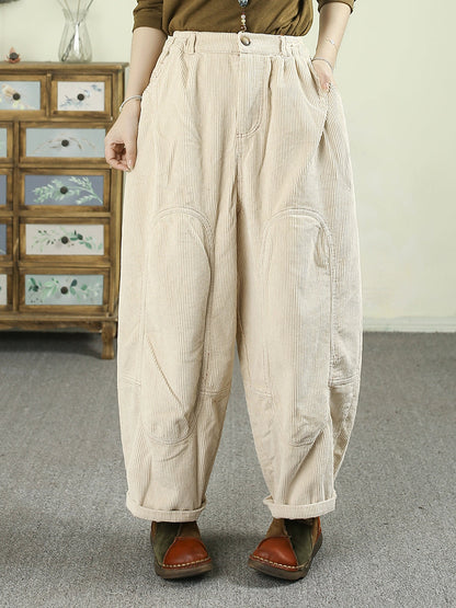 Women Autumn Retro Pure Color Corduroy Harem Pants