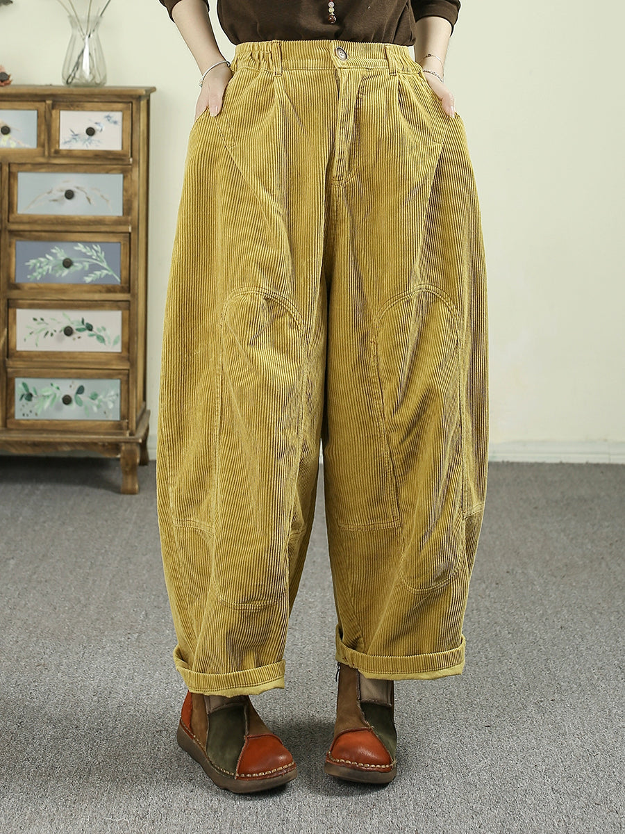 Women Autumn Retro Pure Color Corduroy Harem Pants