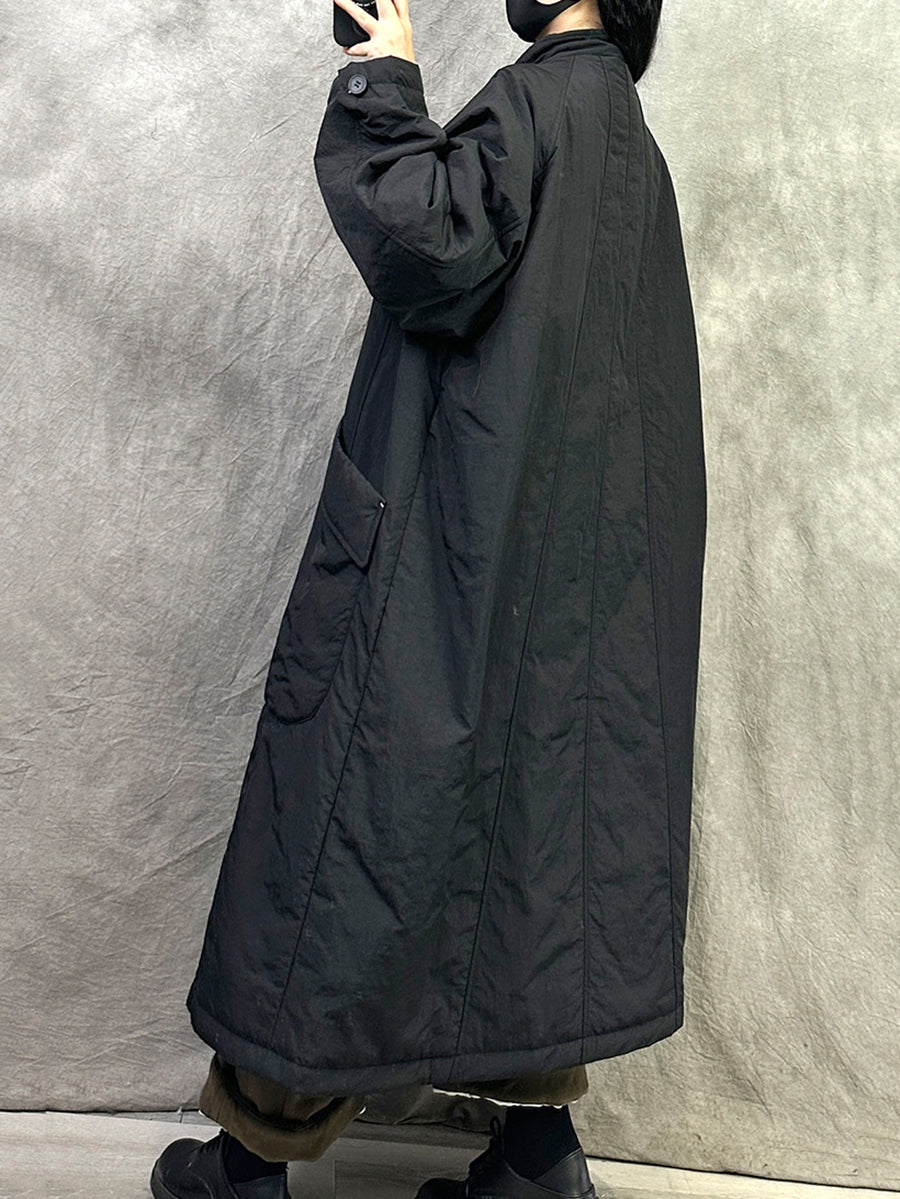 Women Winter Casual Pure Color Stand Collar Long Coat