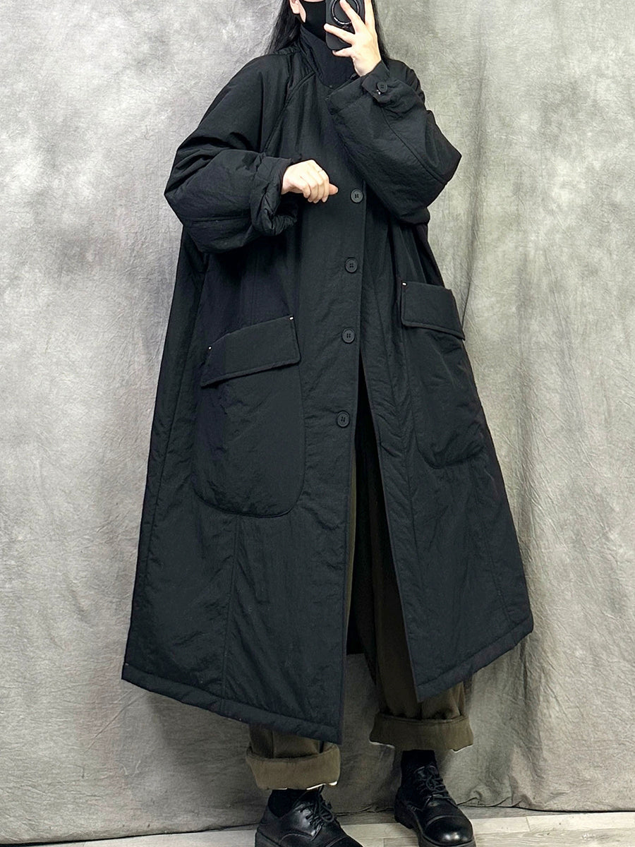 Women Winter Casual Pure Color Stand Collar Long Coat