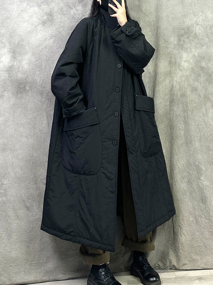 Women Winter Casual Pure Color Stand Collar Long Coat