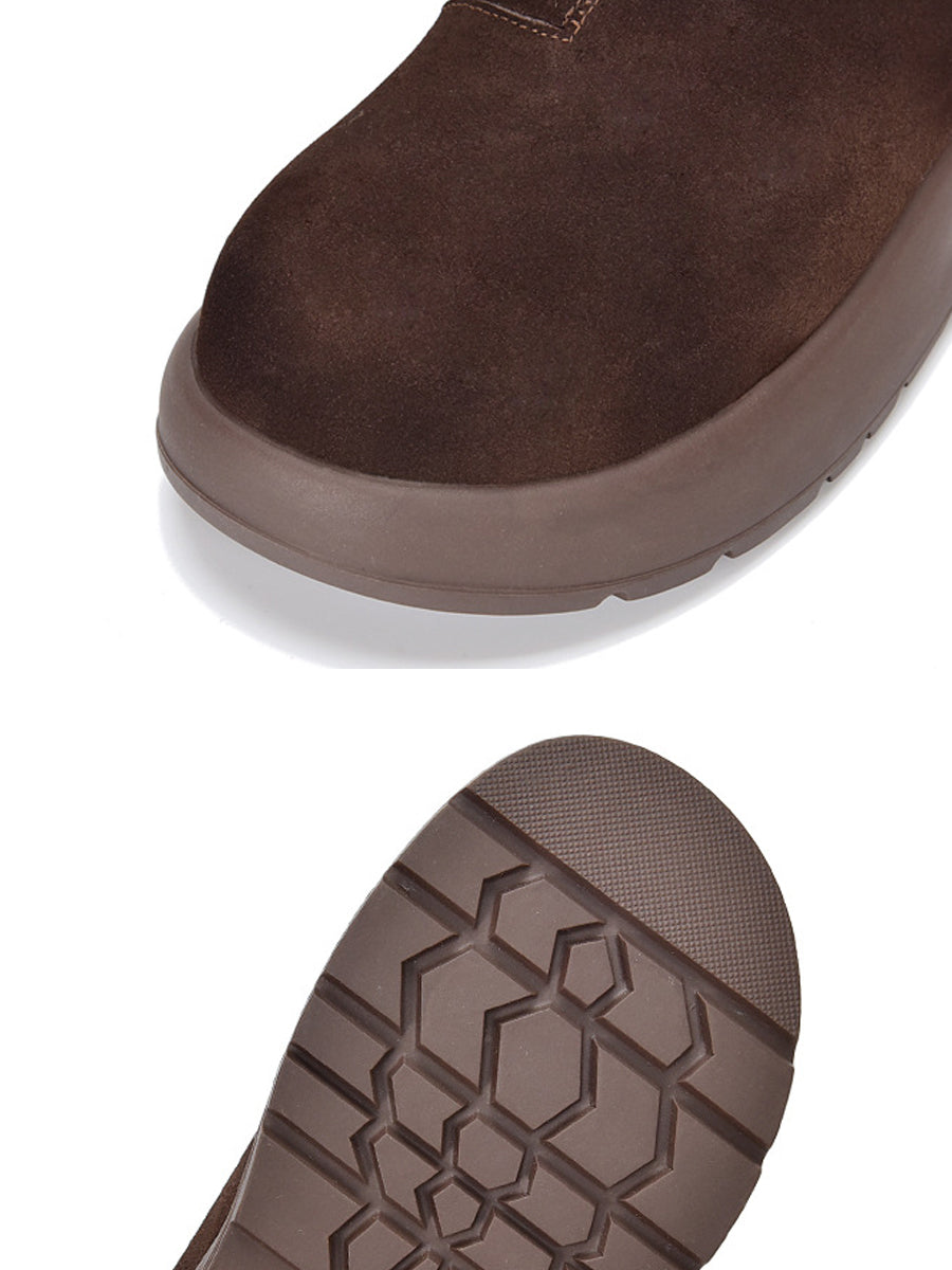 Women Vintage Genuine Leather Platform Ankle Boots