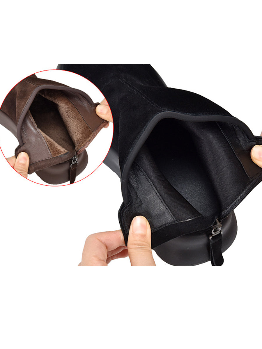 Women Vintage Genuine Leather Platform Ankle Boots