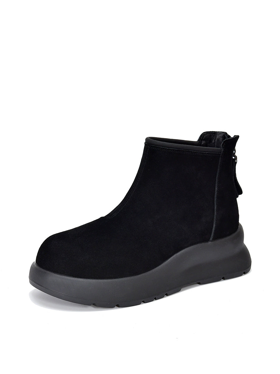 Women Vintage Genuine Leather Platform Ankle Boots