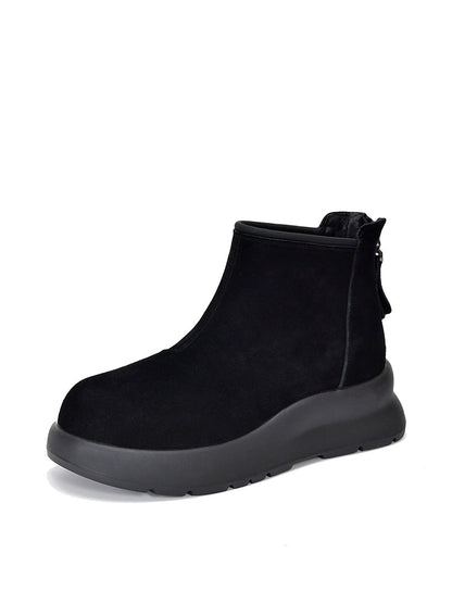 Women Vintage Genuine Leather Platform Ankle Boots