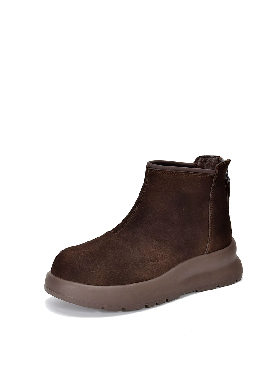 Women Vintage Genuine Leather Platform Ankle Boots