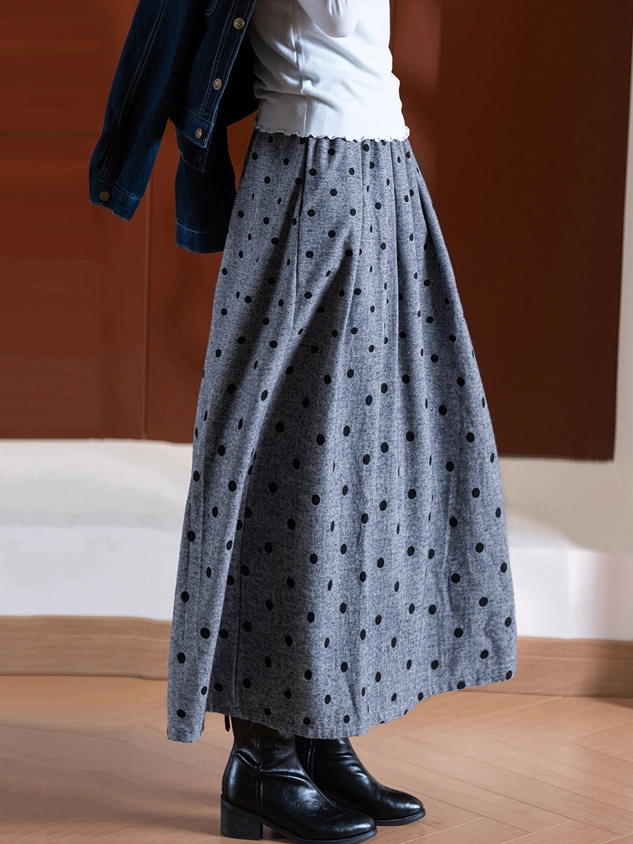 Women Autumn Vintage Dot 100%Cotton Skirt