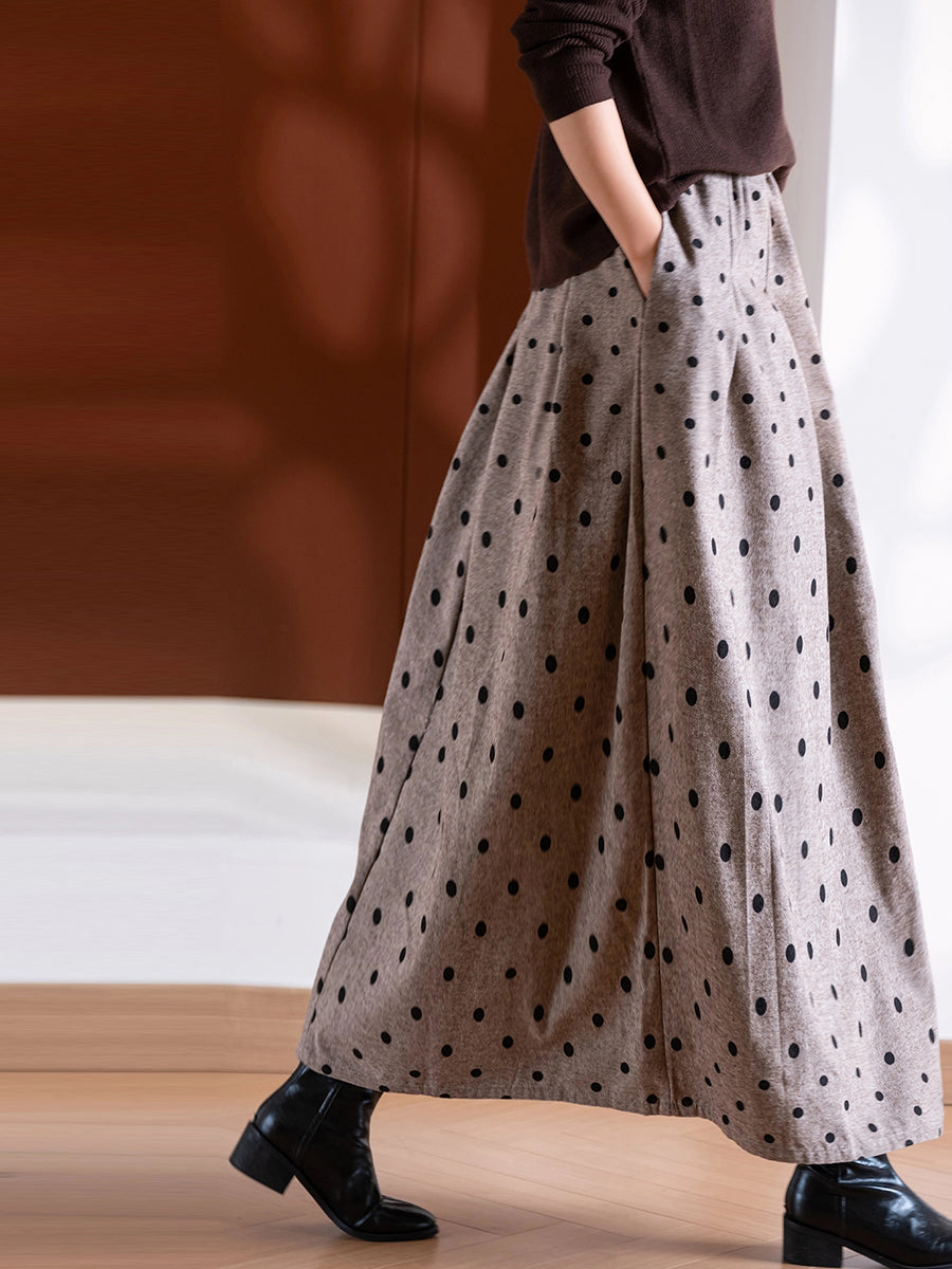 Women Autumn Vintage Dot 100%Cotton Skirt