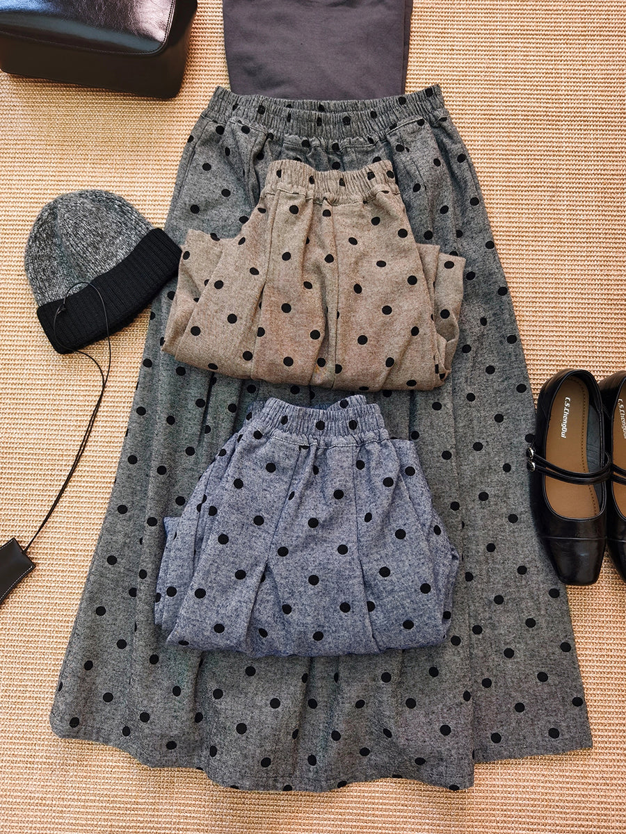 Women Autumn Vintage Dot 100%Cotton Skirt