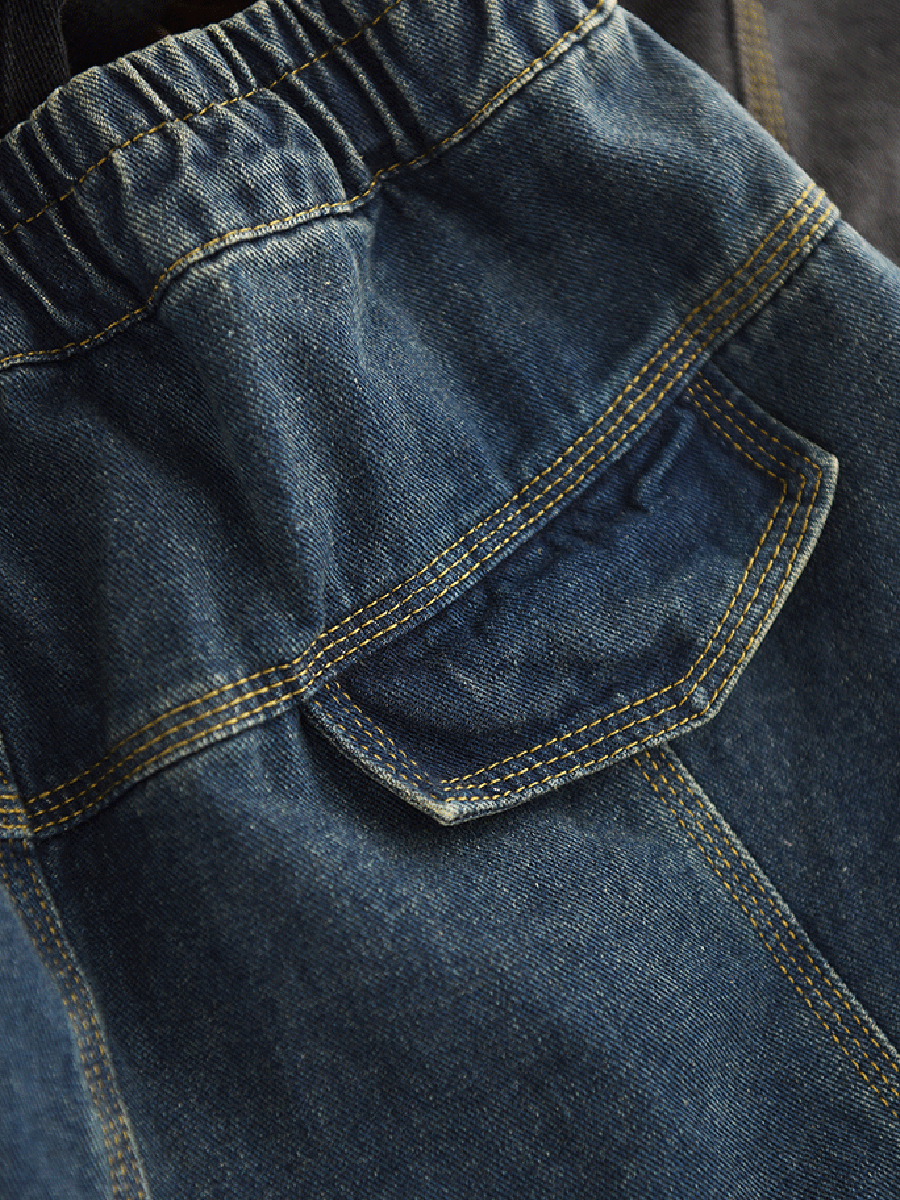 Women Autumn Retro Spliced Denim Harem Pants