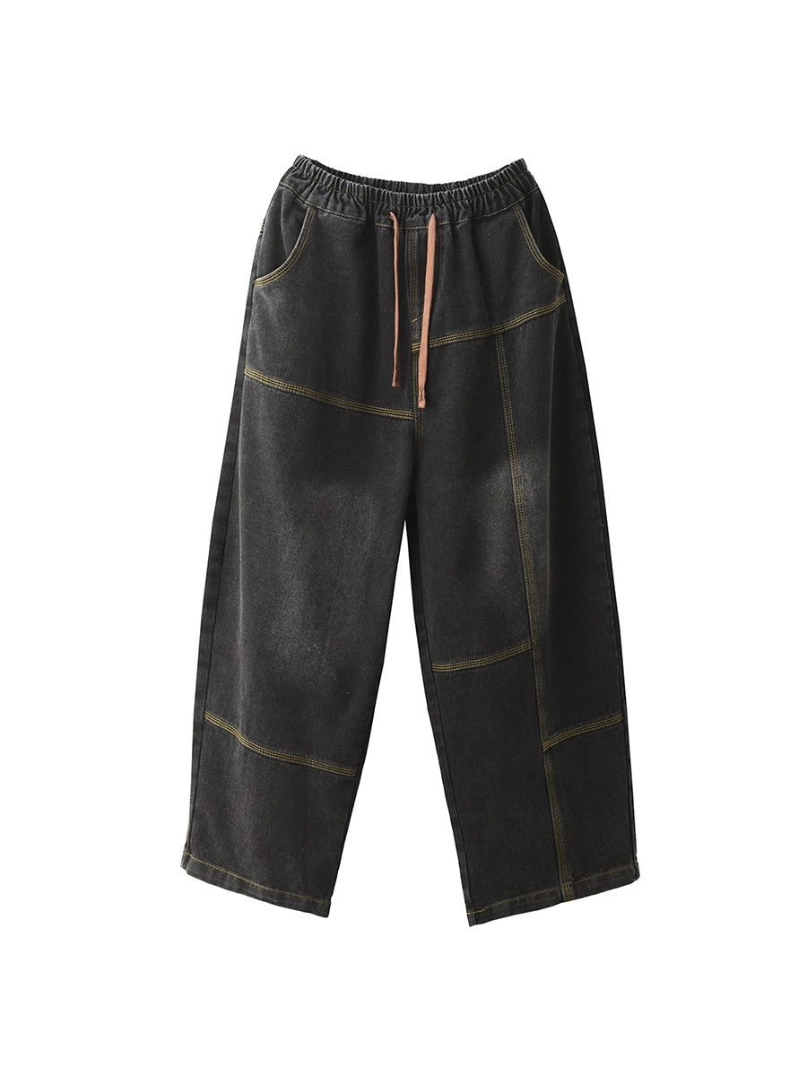 Women Autumn Retro Spliced Denim Harem Pants