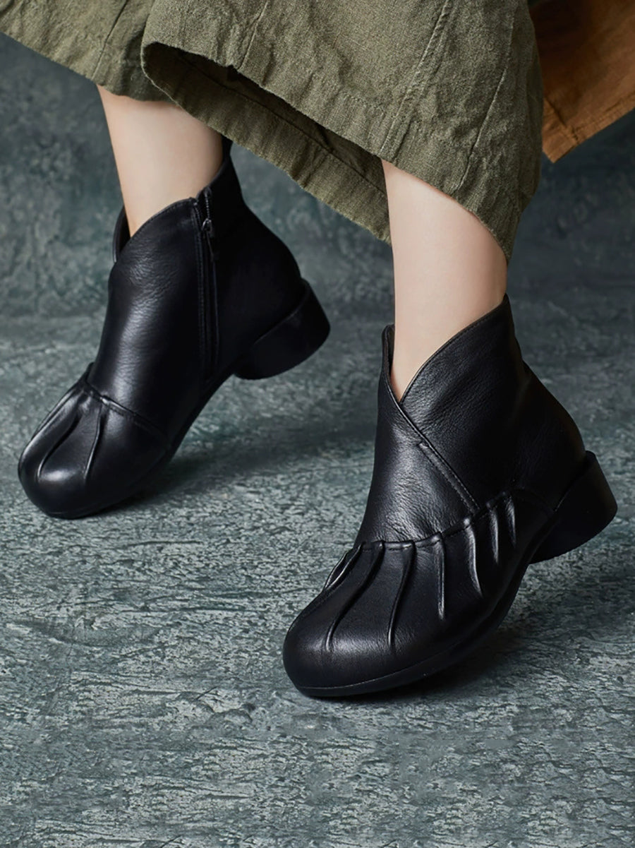 Women Vintage Autumn Leather Spliced Low Heel Boots