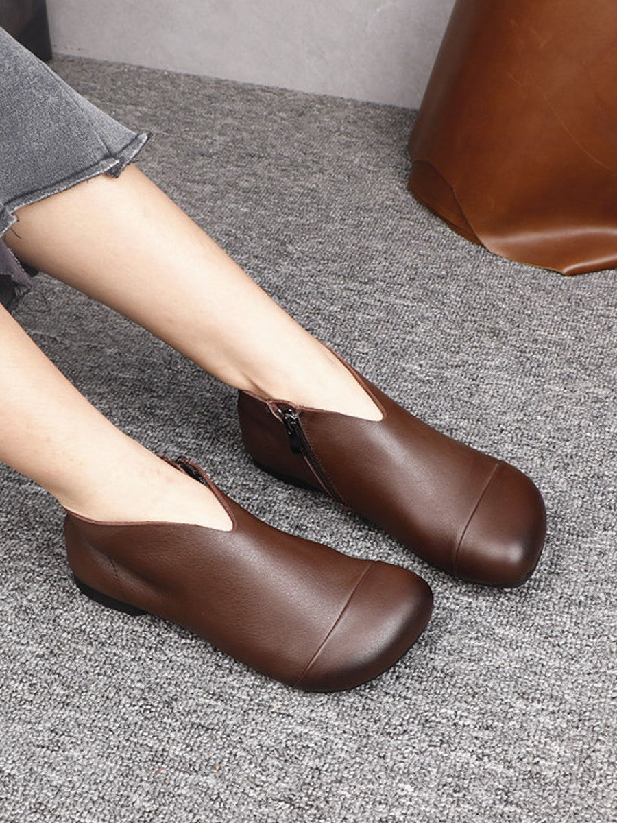 Women Vintage Soft Leather Low Heel Ankle Boots