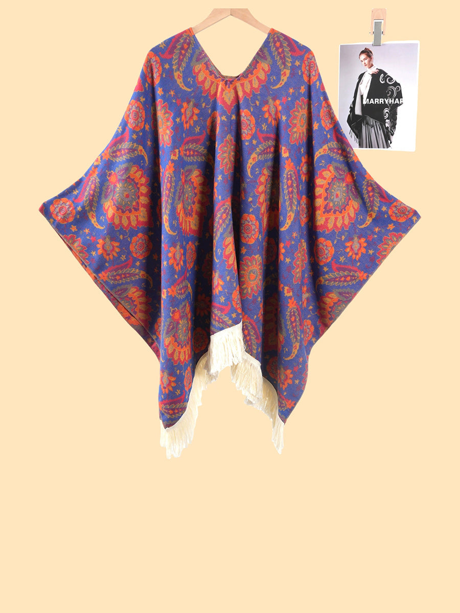 Women Vintage Jacquard Tassel Shawl