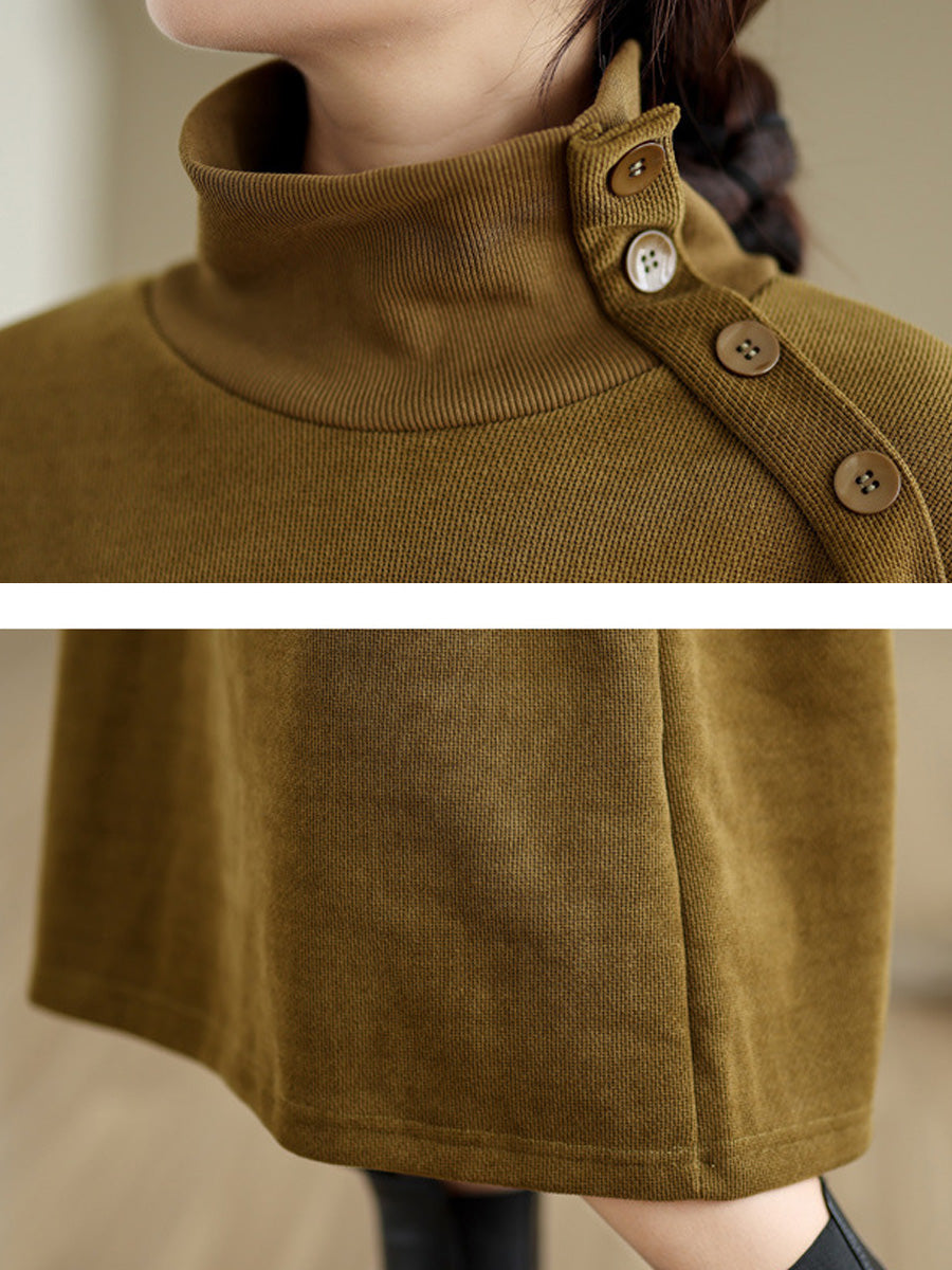 Women Winter Pure Color Fleece-lined Stand Collar Dress