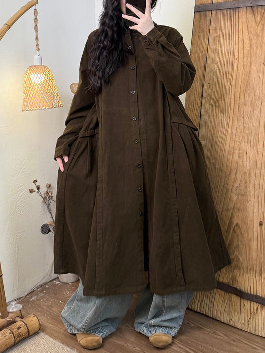 Women Autumn Casual Pure Color Cotton Trench Coat