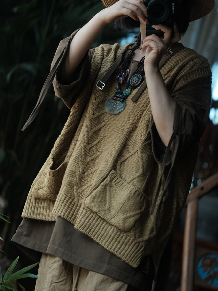 Women Autumn Casual Pure Color V-Neck Wool Vest