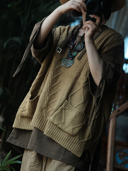 Women Autumn Casual Pure Color V-Neck Wool Vest