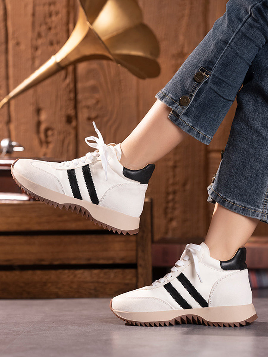 Women Vintage Genuine Leather Spliced Platform Shoes