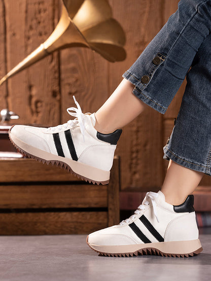 Women Vintage Genuine Leather Spliced Platform Shoes