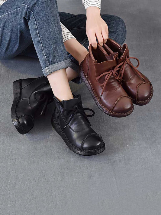 Women Winter Soft Leather Spliced Flat Ankle Boots