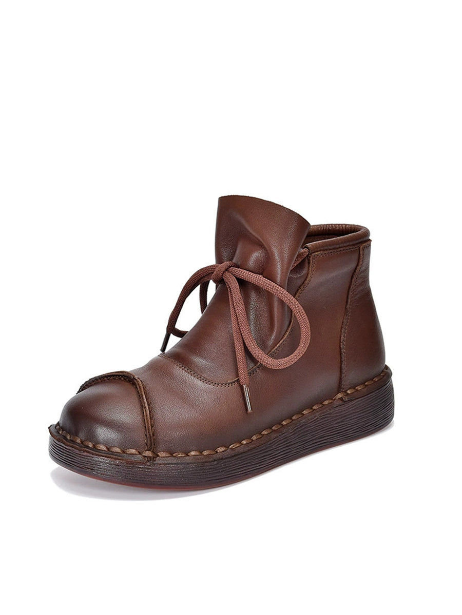 Women Winter Soft Leather Spliced Flat Ankle Boots