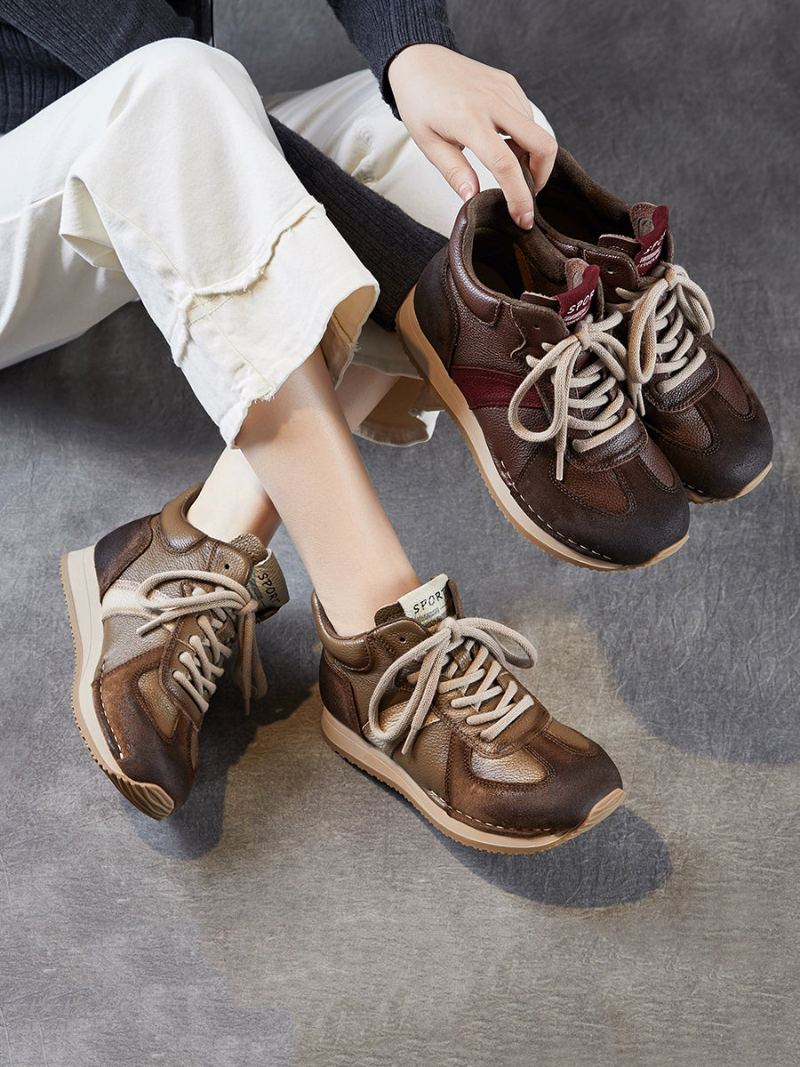 Women Vintage Genuine Leather Spliced Flat Shoes