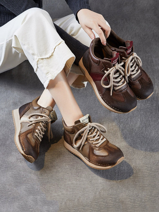 Women Vintage Genuine Leather Spliced Flat Shoes