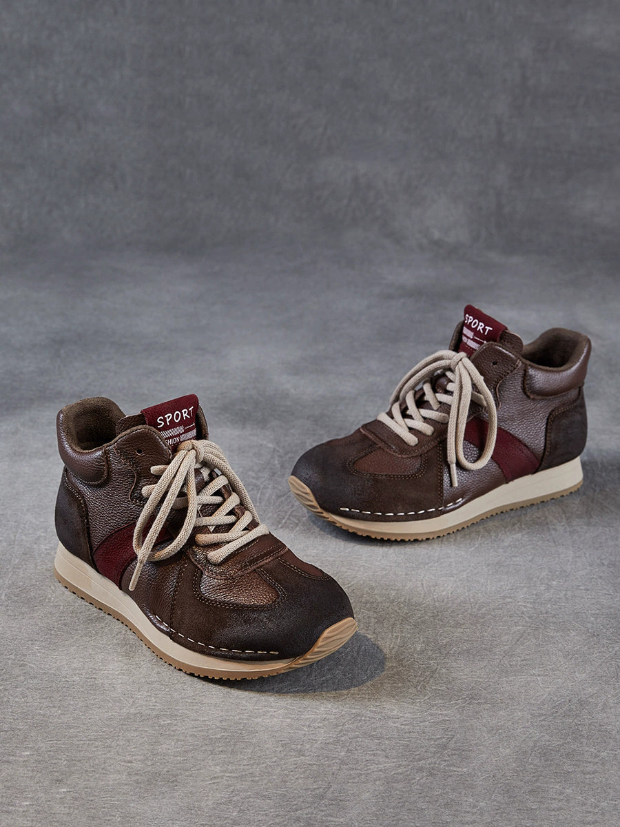 Women Vintage Genuine Leather Spliced Flat Shoes