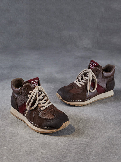 Women Vintage Genuine Leather Spliced Flat Shoes