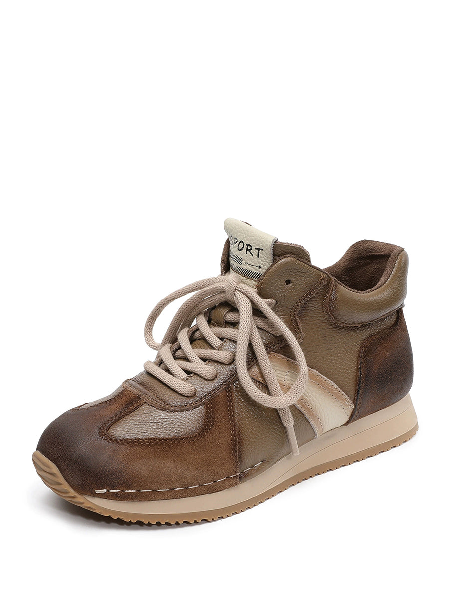 Women Vintage Genuine Leather Spliced Flat Shoes