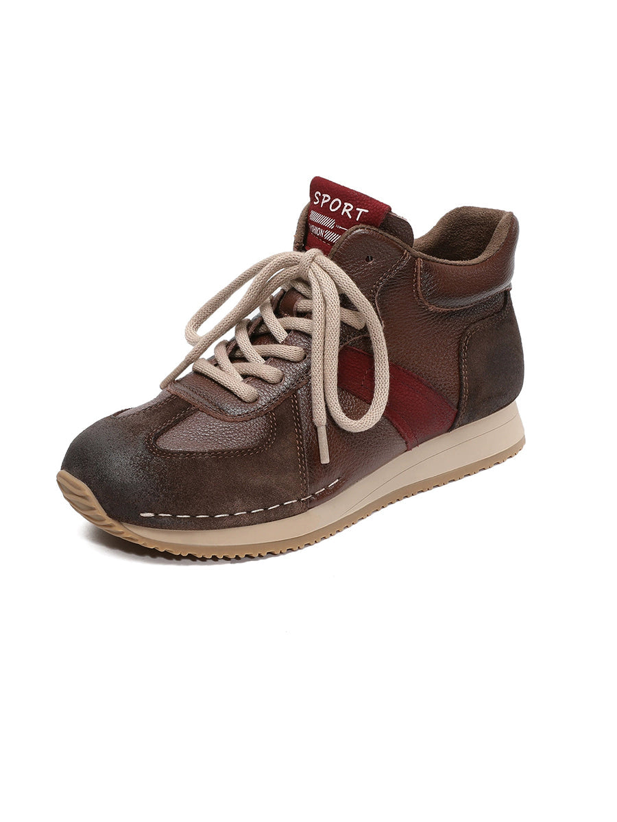 Women Vintage Genuine Leather Spliced Flat Shoes