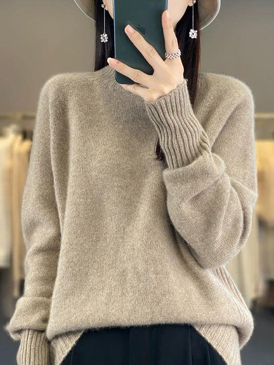 Women Autumn Pure Color Wool Half-Turtleneck Sweater