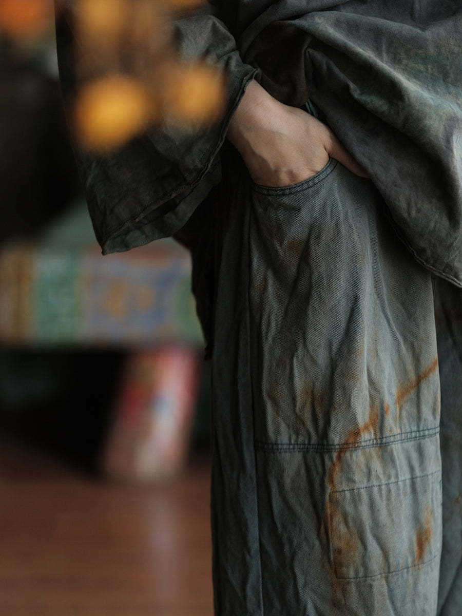 Women Vintage Patch Spliced Cotton Wide-leg Pants