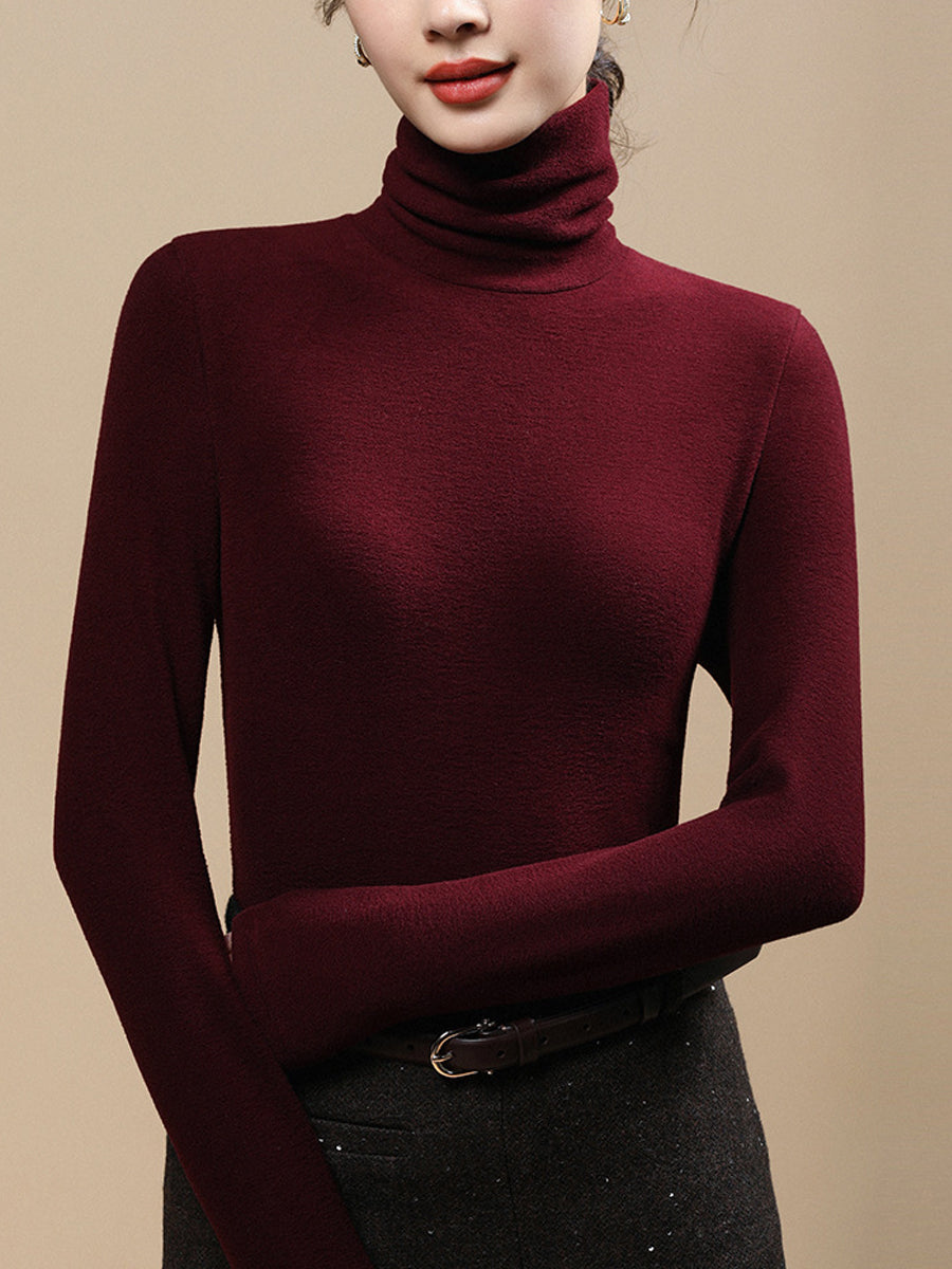 Women Autumn Casual Warm Turtleneck Base Blouse