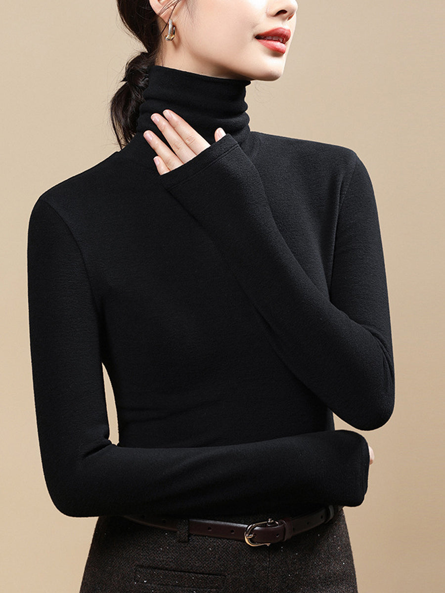 Women Autumn Casual Warm Turtleneck Base Blouse