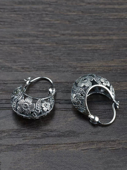 Women Vintage S925Silver Flower Earrings
